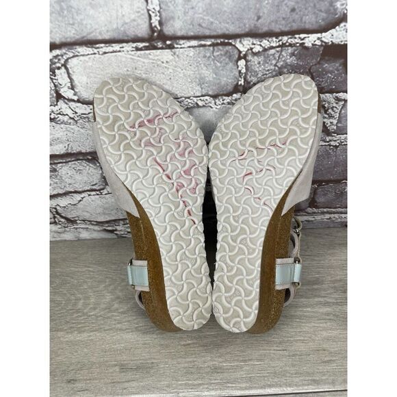 Birkenstock Papillio Grey Nubuck Suede Teal Patent Cork Wedge Sandals Women 38EU - Picture 7 of 16